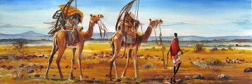 African Painting - Trek with Camels from Africa
